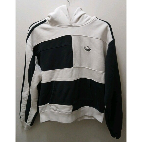 Adidas Original Asymmetrical Block Hooded Sweatshirt White/Black Womens Small - Picture 1 of 16